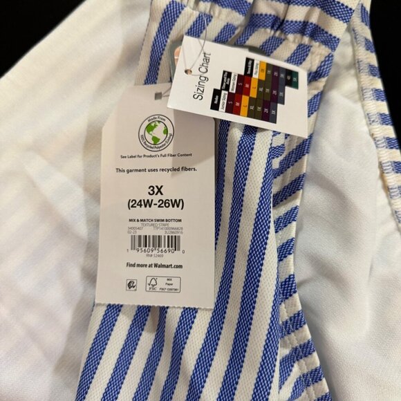 TIME & TRU Mid-Rise‎ Swimsuit Bottoms 3X (24W-26W) Blue Stripe Strappy Sides NEW - Picture 5 of 10